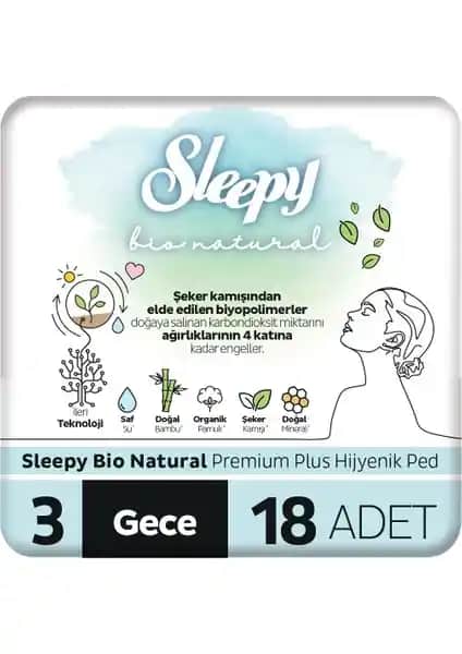 Sleepy Bio Natural Premium Plus Hijyenik Ped Gece Kadınlar İçin Güvenli ve Konforlu Kullanım