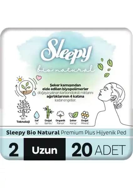 Sleepy Bio Natural Premium Plus Uzun Hijyenik Ped Güvenli ve Konforlu Kullanım İçin