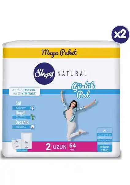 Sleepy Natural Günlük Ped Uzun 2X64 Adet - Yüksek Emicilik ve Güvenilirlik Sağlayan Ürün
