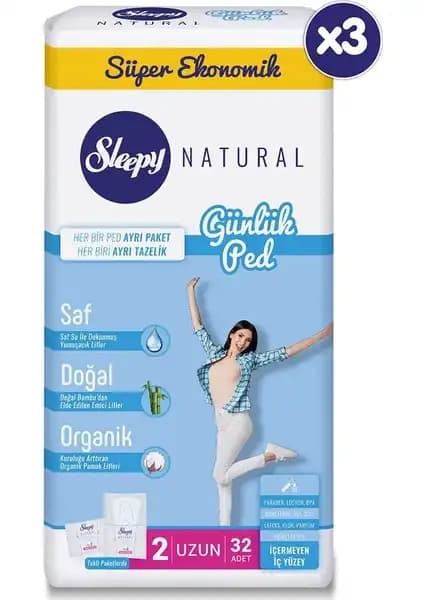 Sleepy Natural Günlük Ped Uzun 3X32 Adet ile Günlük Hijyen ve Konforunuzu Sağlayın