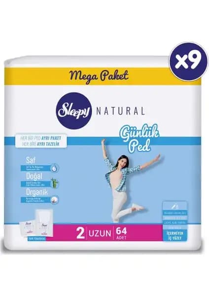 Sleepy Natural Günlük Ped Uzun 9X64 Adet, Türkiye Menşeli Güvenilir Hijyen Ürünü