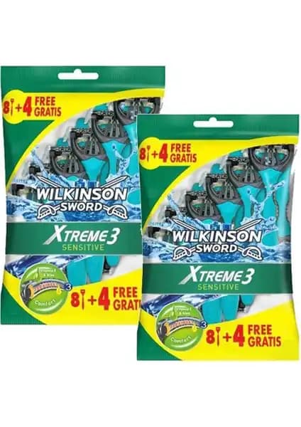 Wilkinson Sword Xtreme 3 Sensitive 8+4 Kullan At Tıraş Bıçağı - Hassas Ciltler İçin Güvenli ve Konforlu Tıraş