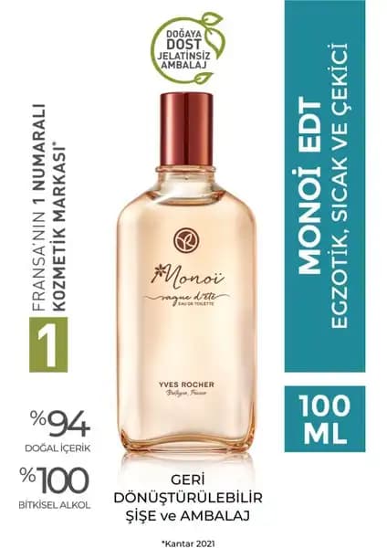 Yves Rocher Monoi Edt 100 ml Tropikal Yaz Kokusu Doğal ve Ferahlatıcı Parfüm