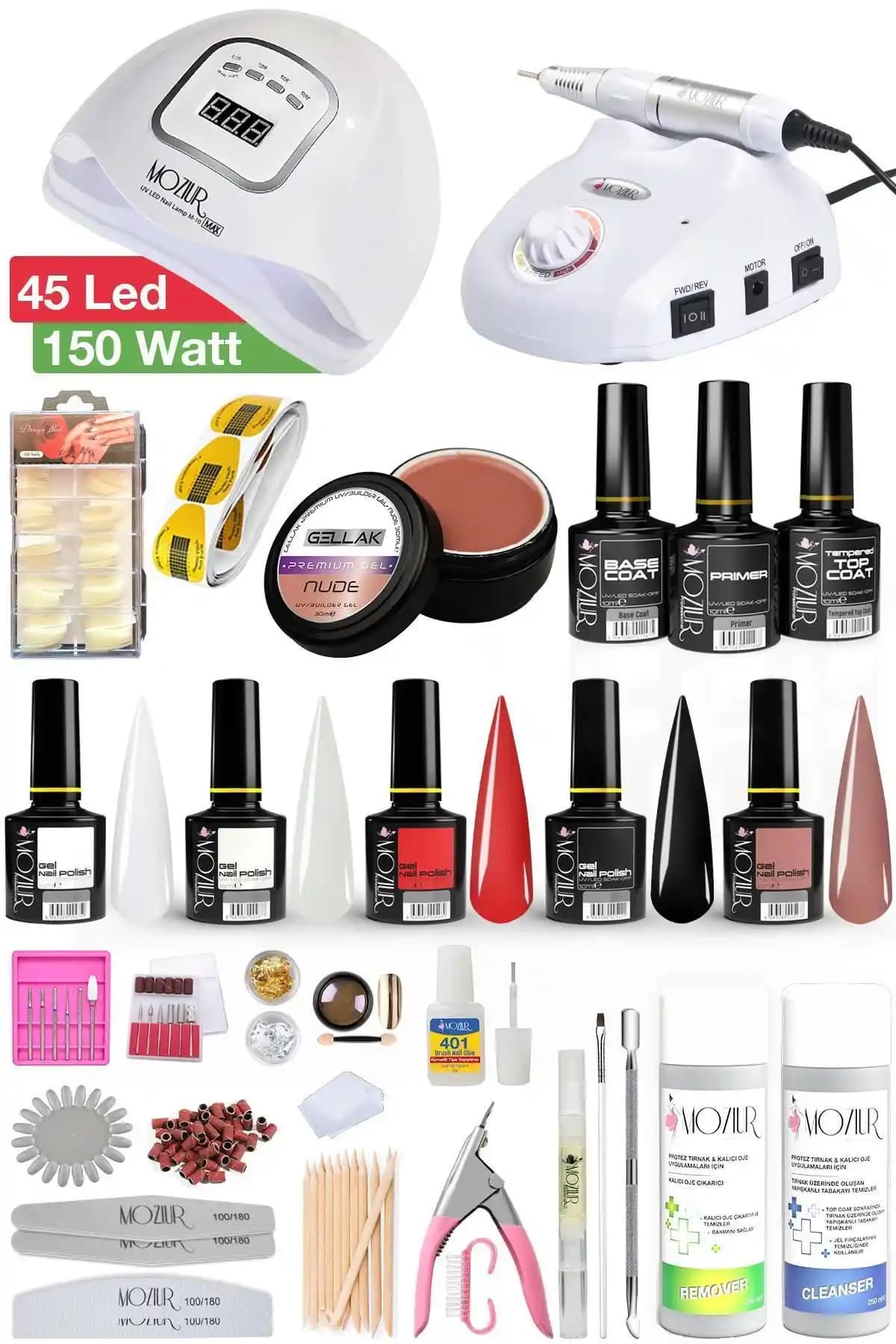 MOZIUR Mega Set: Kalıcı Oje ve Protez Tırnak Seti