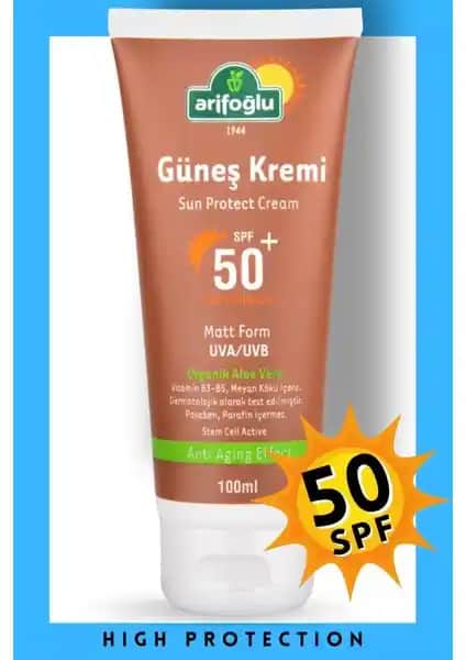 Arifoğlu Güneş Kremi 50+ Organik Aloe Veralı Anti-Aging Güçlü ve Doğal Koruma Sağlar