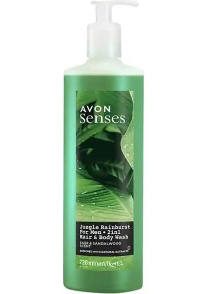 Avon Senses Jungle Rainburst Erkek Şampuanı Adaçayı ve Sandal Ağacı Kokusu 720 ml