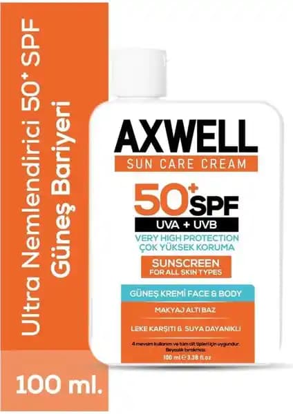 Axwell Sun Care Cream Güneş Koruyucu Krem 50+ SPF ile Cilt Koruma ve Nem Sağlar