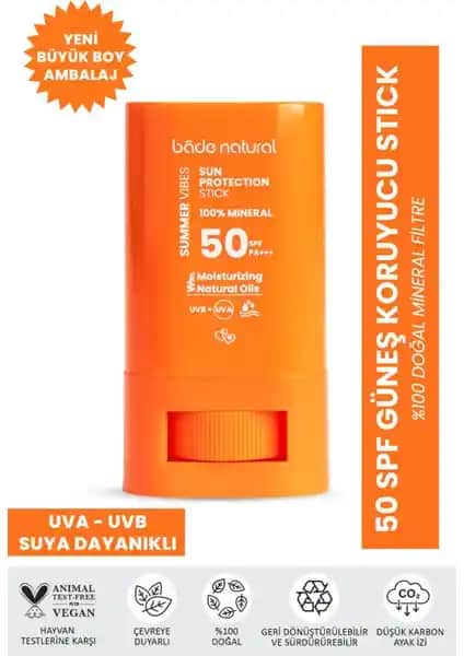 Bade Natural 50 SPF Mineral Güneş Koruyucu Stick Yüksek Koruma ve Doğal İçeriklerle Cilt Bakımı
