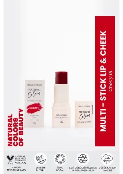 Bade Natural Lip & Cheek Cherry 01 Doğal Çok Amaçlı Makyaj Stick'i - Hafif ve Besleyici Formül