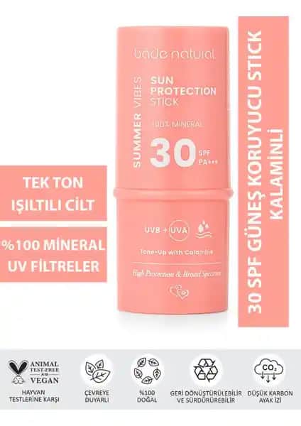Bade Natural Pembe Mineral Güneş Koruyucu Stick 30 SPF Doğal ve Etkili Koruma