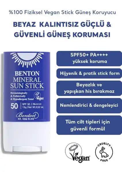 Benton Mineral Sun Stick SPF50 PA++++: Güçlü ve Hassas Ciltler İçin Pratik Güneş Koruyucu