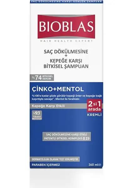 Bioblas Zinc+Menthol 2in1 Şampuan Kepeğe Karşı Güçlü ve Ferahlatıcı Saç Bakım Ürünü