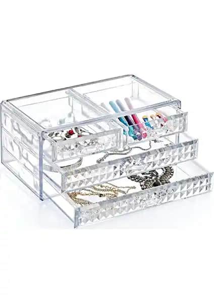 Box Up Diamond 4 Gözlü Çekmece Organizer ile şık ve fonksiyonel kozmetik düzenleme