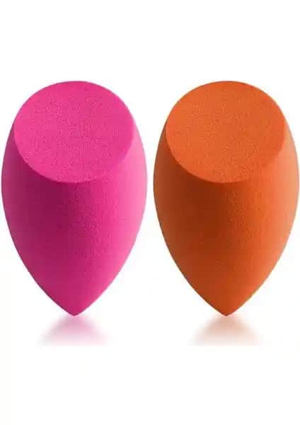 Çiftli MUJGAN Kesik Uclu Fuşya ve Turuncu Makyaj Süngeri ile Hassas Uygulamalar