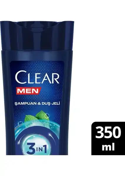 Clear Men 3 in 1 Şampuan ve Duş Jeli Ferahlatıcı Mentol Ürünü Erkekler İçin Çok Yönlü Temizlik