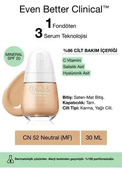Clinique Even Better Clinical Serum Fondöten SPF 20 ile doğal ve kusursuz cilt görünümü sağlama