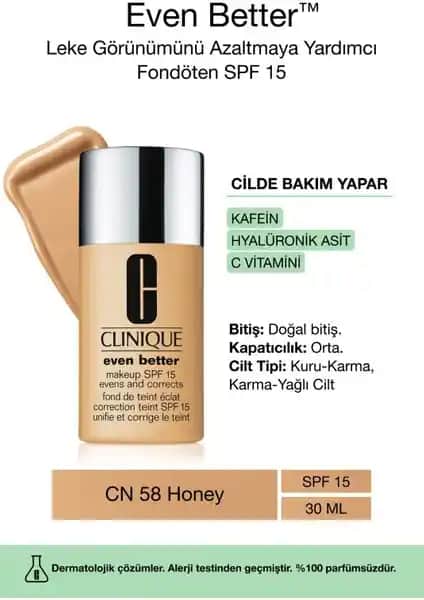 Clinique Even Better Doğal Bitişli Fondöten SPF 15 CN 58 Honey - Günlük Kullanım İçin Uygun