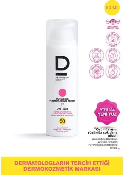 Dermoskin Ultra Face Protection Gel Cream SPF 97+ Yüksek Koruma ve Doğal Parlaklık Sağlar