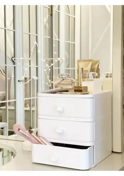 DEYHOME Çok Amaçlı 3'lü Takı ve Makyaj Düzenleyici Gri Modern Tasarım