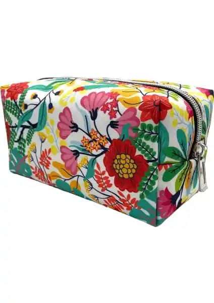 Differ Studio Çiçek Desenli Su Geçirmez Geniş İç Hacimli Makyaj Çantası ve Seyahat El Çantası