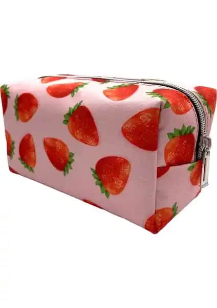 Differ Studio Çilek Desenli Su Geçirmez Çok Amaçlı Kalemlik ve Makyaj Çantası