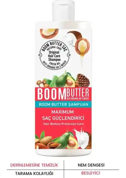 Doğal İçeriklerle Güçlendirilmiş Saç Şampuanı Boom Butter 7 Yağ, Saç Sağlığını Destekler