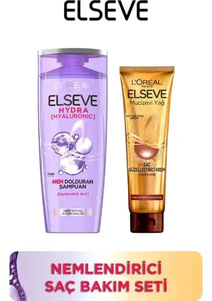 Elseve Hydra Şampuan ve Mucizevi Yağ Saç Güzelleştirici Krem Seti - Nem ve Parlaklık Sağlayan Çözüm