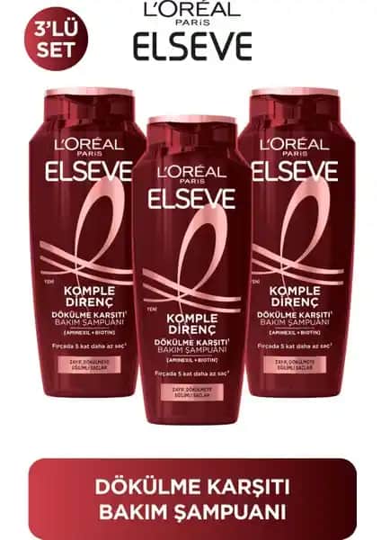 Elseve L'Oreal Paris 3'lü Dökülme Karşıtı Şampuan Saç Güçlendirme ve Sağlıklı Saçlar İçin