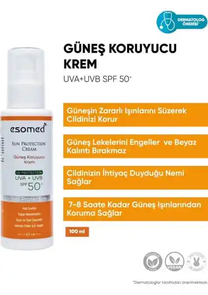 Esomed SPF50 Yüksek Koruyucu Nemlendirici Güneş Kremi Cilt Bakımı İçin Güvenilir