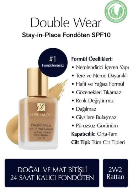 Estée Lauder Double Wear Fondöten SPF 10 24 Saat Dayanıklılık ve Doğal Mat Bitişli