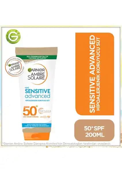 Garnier Ambre Solaire Sensitive Advanced Güneş Koruyucu Süt SPF50+ Yüksek Koruma ve Hassas Cilt Uyumlu