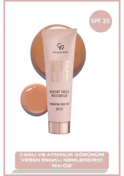 Golden Rose Nude Look Radiant Tinted Nemlendirici No: 02 Orta Ton ile Doğal ve Sağlıklı Cilt Görünümü