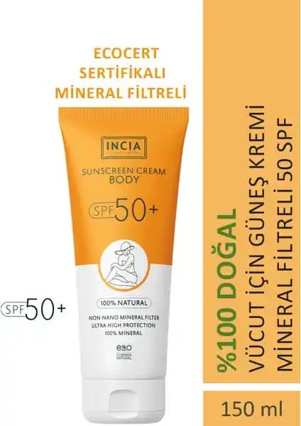 INCIA %100 Doğal Vücut Güneş Kremi SPF50+ Doğal İçeriklerle Güçlendirilmiş Koruma
