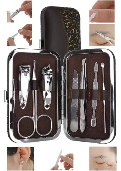 İzla Deri Çantalı 7 Parça Manikür Seti: Ev ve Seyahat İçin Şık ve Fonksiyonel Bakım Aracı