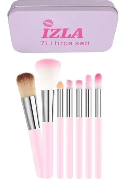 İzla İzla 7'li Makaj Fırça Seti Pembe Metal Kutuda Şık ve Kullanışlı Tasarım
