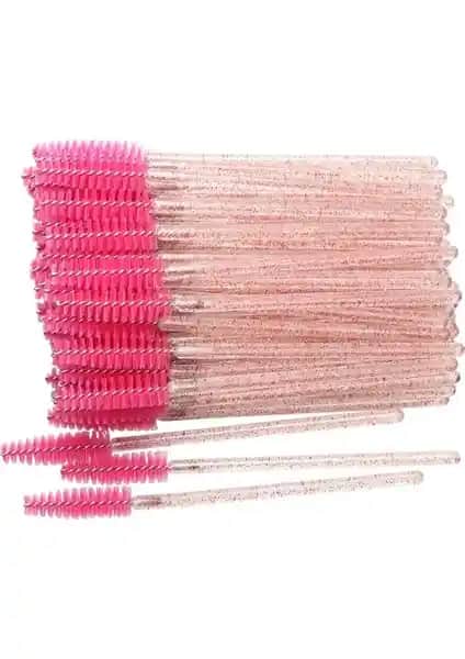 Kırmızı Kristal Saplı İpek Kirpik ve Kaş Maskara Fırçası Profesyonel ve Şık Tasarım