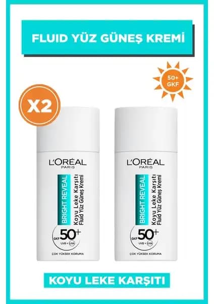 L'Oréal Paris 2'li Bright Reveal SPF 50+ Koyu Leke Karşıtı Günlük Yüz Güneş Kremi