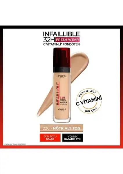 L'Oréal Paris Infaillible 32H Fresh Wear C Vitaminli Fondöten: Uzun Süre Kalıcı ve Doğal Görünüm