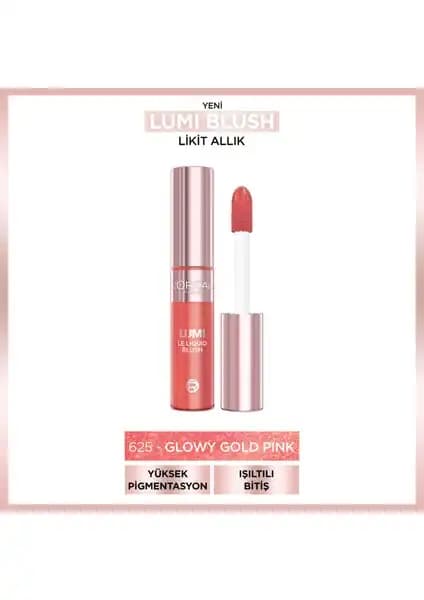 L'Oréal Paris Lumi Blush Likit Allık 625 Glowy Gold Pink Doğal ve Işıltılı Görünüm Sağlar