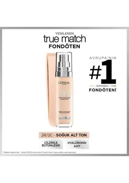 L'Oréal Paris True Match 2C Soğuk Alt Ton Fondöten Doğal Görünüm ve Yüksek Kapatıcılık Sunar