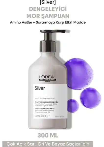 L'Oréal Professionnel Silver Renk Dengeleyici Mavi Şampuan ile Saç Renklerini Koruma ve Parlaklık Sağlama