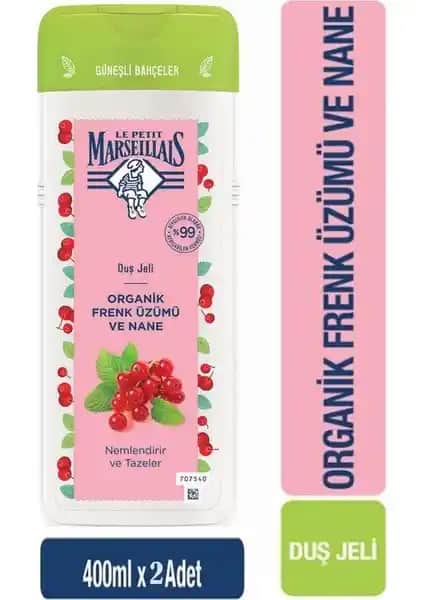 Le Petit Marseillais Frenk Üzümü ve Nane Aromalı Duş Jeli Seti 400 ml, Doğal ve Ferahlatıcı Temizlik İçin