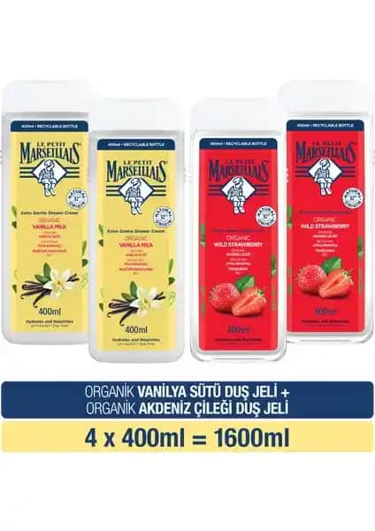Le Petit Marseillais Vanilya Sütü ve Akdeniz Çileği Banyo ve Duş Jeli Entegre Doğal Cilt Bakımı Ürünü