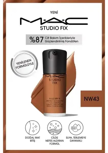 Mac Studio Fix Fluid SPF 15 Mat Fondötən NW43: Doğal ve Kalıcı Makyaj Deneyimi
