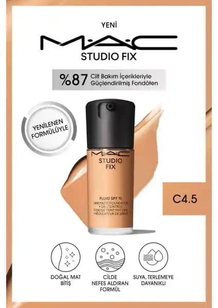 Mac Studio Fix Fluid SPF 15 Mat Fondöten Cilt Sağlığını Destekleyen Günlük Kullanım İçin Uygun