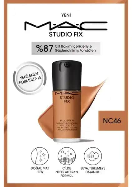 MAC Studio Fix Fluid SPF 15 Mat Fondöten NC46: Yüksek Kapatıcılık ve Doğal Mat Bitiş