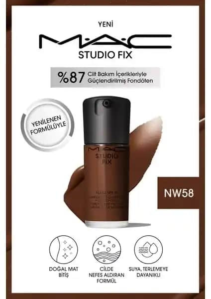 MAC Studio Fix Fluid SPF 15 NW58: Yüksek Kapatıcılık ve Doğal Mat Bitişli Fondöten