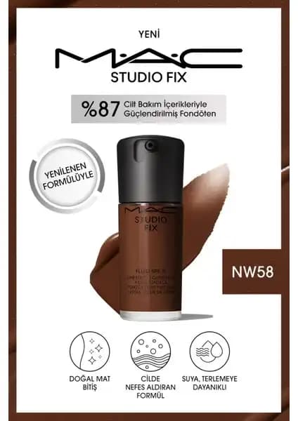 MAC Studio Fix Fluid SPF 15 NW58: Yüksek Kapatıcılık ve Doğal Mat Bitişli Fondöten