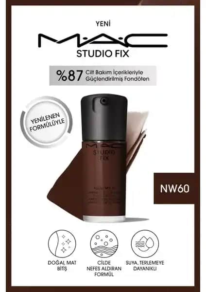 MAC Studio Fix Fluid SPF 15 NW60: Yüksek Kapatıcılık ve Doğal Mat Bitişli Fondöten