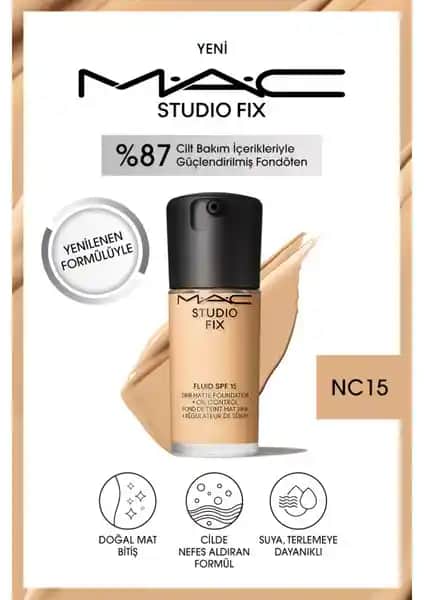 MAC Studio Fix Fluid SPF 15: Yüksek Kapatıcılık ve Doğal Mat Bitiş Sağlayan Günlük Fondöten